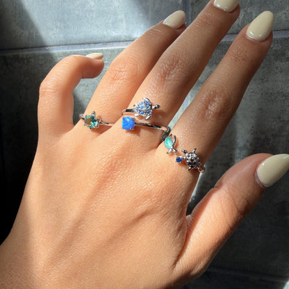 Anillo Plata S925 Tortuga Ópalo Azul