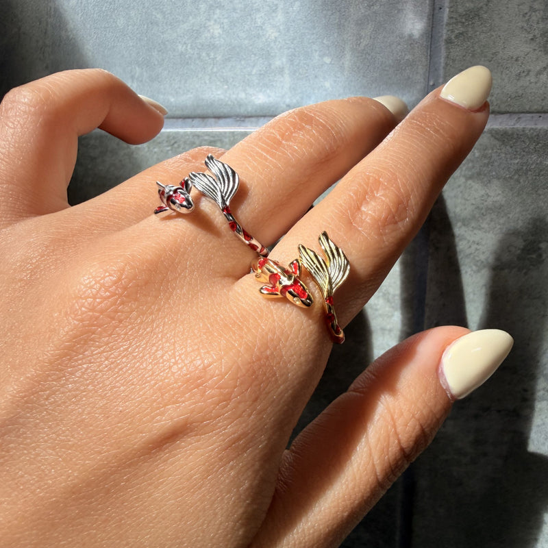 Anillo Plata S925 Pez Koi Rojo