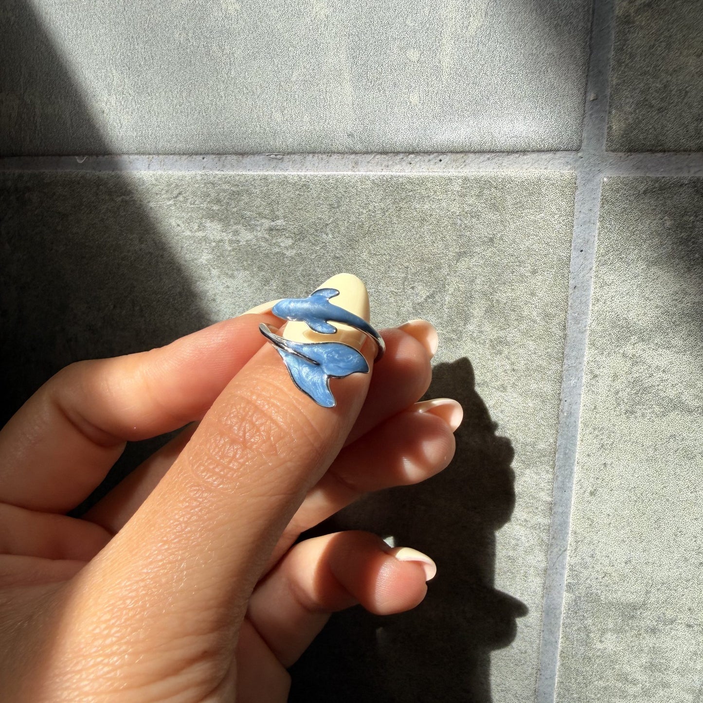 Anillo Plata S925 Ballena Azul Mármol