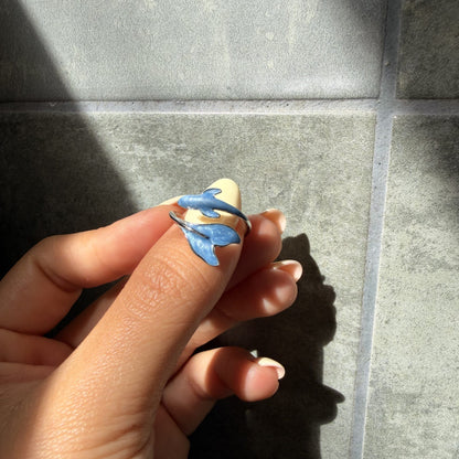 Anillo Plata S925 Ballena Azul Mármol