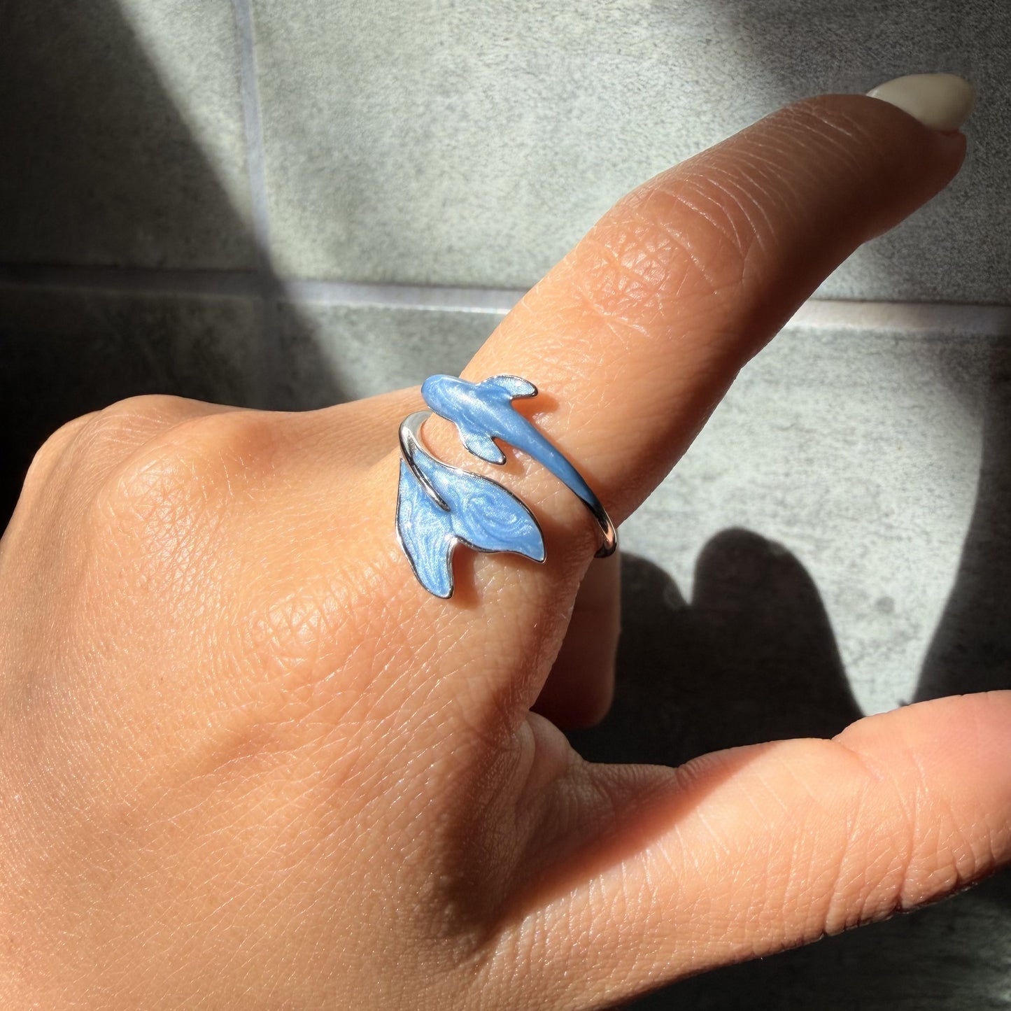 Anillo Plata S925 Ballena Azul Mármol