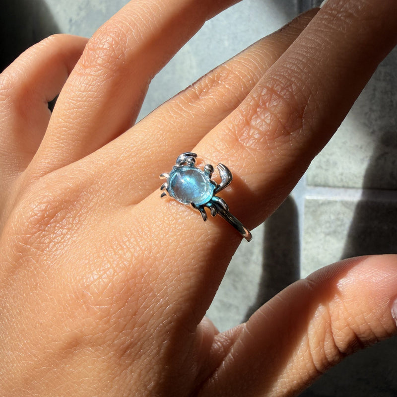 Anillo Plata S925 Cangrejo Cuarzo Azul