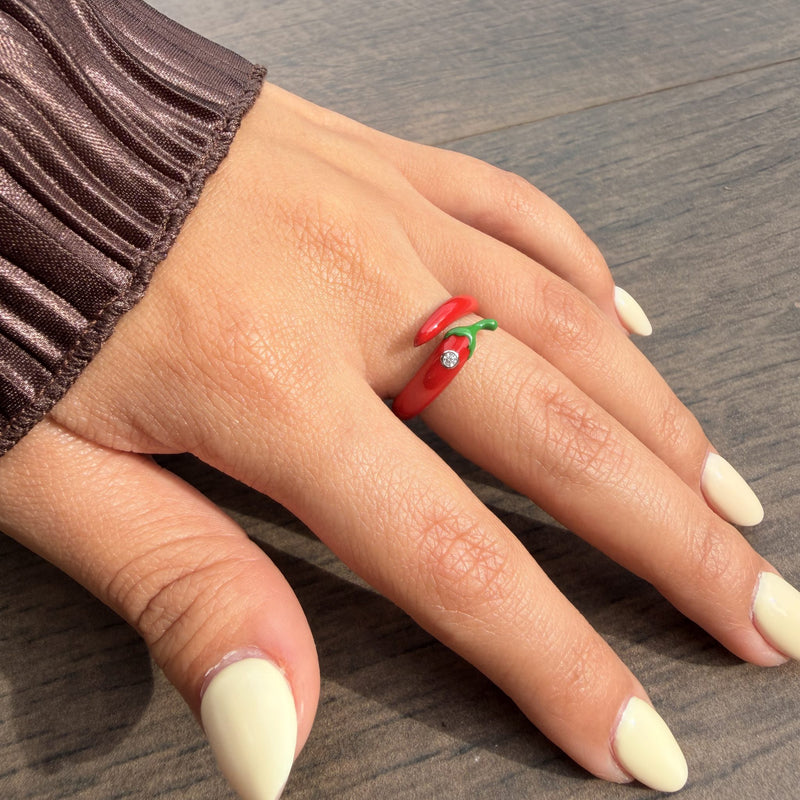 Anillo Plata S925 Chile Rojo