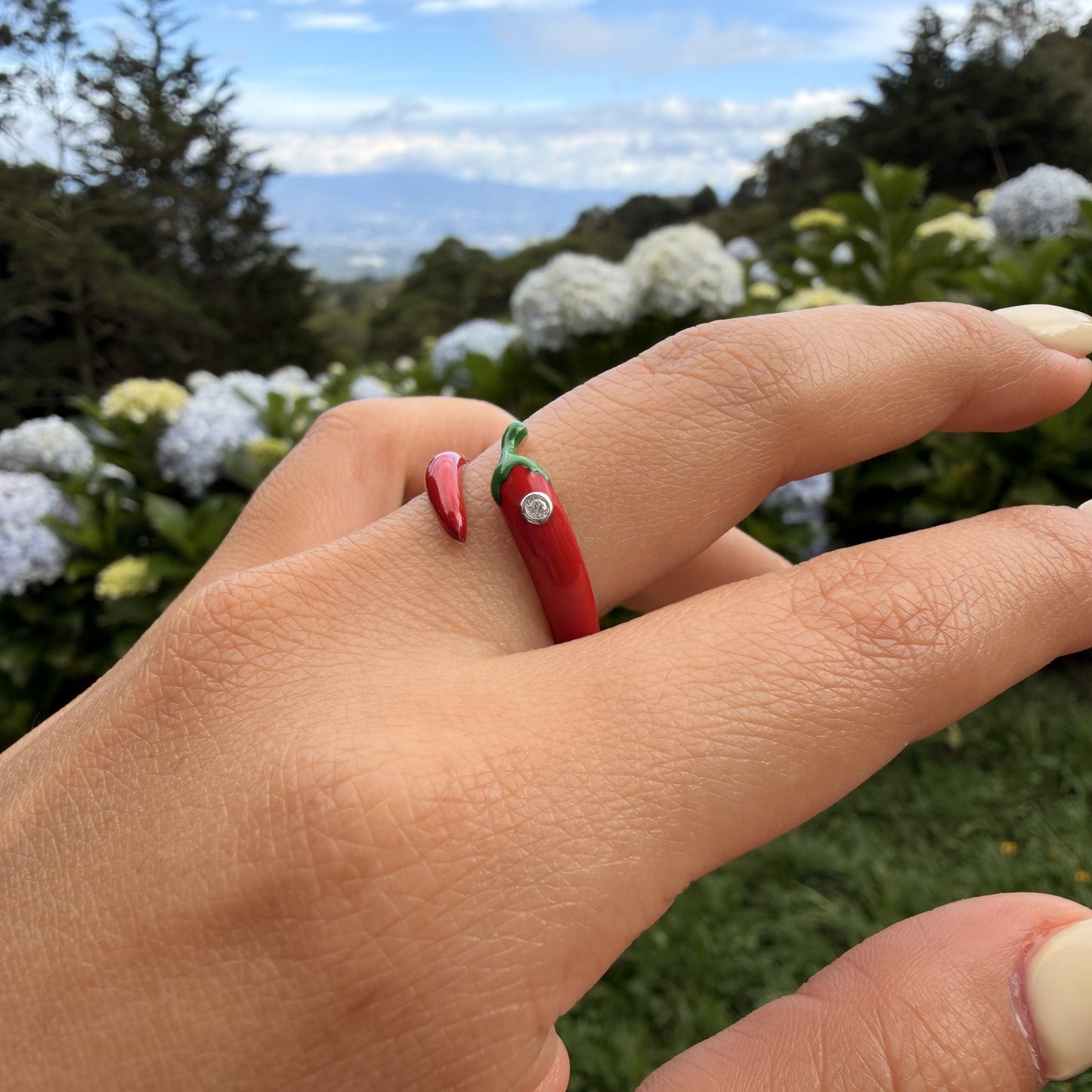 Anillo Plata S925 Chile Rojo