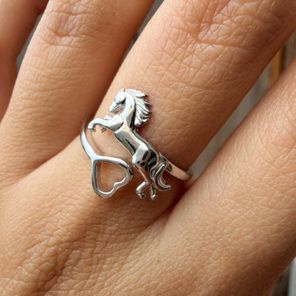 Anillo Plata S925 Caballo Galopante
