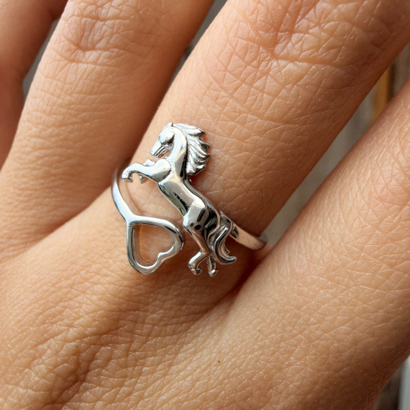 Anillo Plata S925 Caballo Galopante
