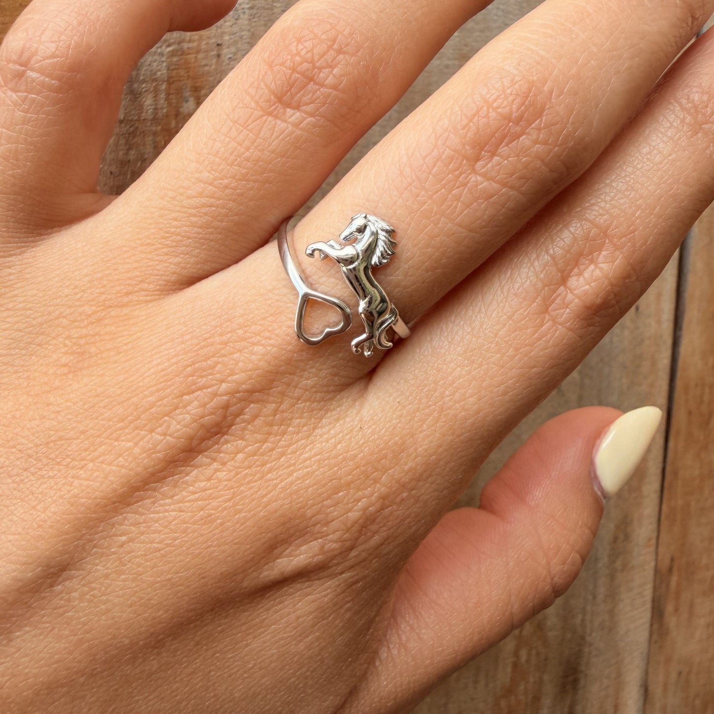 Anillo Plata S925 Caballo Galopante
