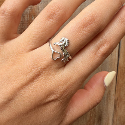 Anillo Plata S925 Caballo Galopante