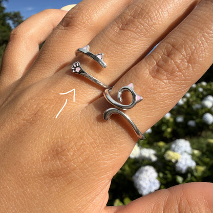 Anillo Plata S925 Orejitas y Pata Rosa