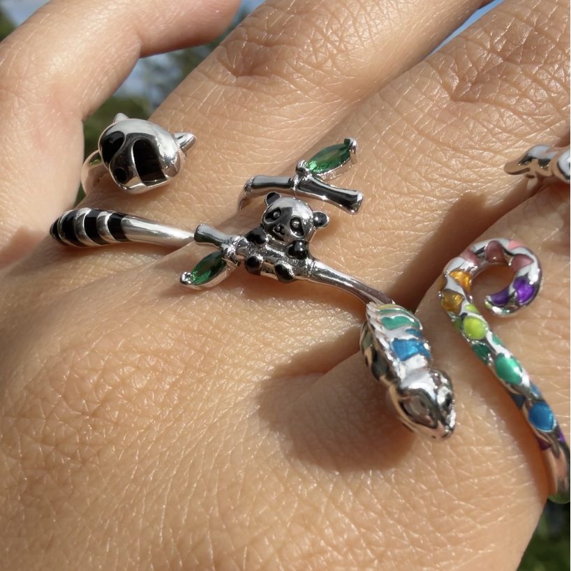 Anillo Plata S925 Panda Bambú
