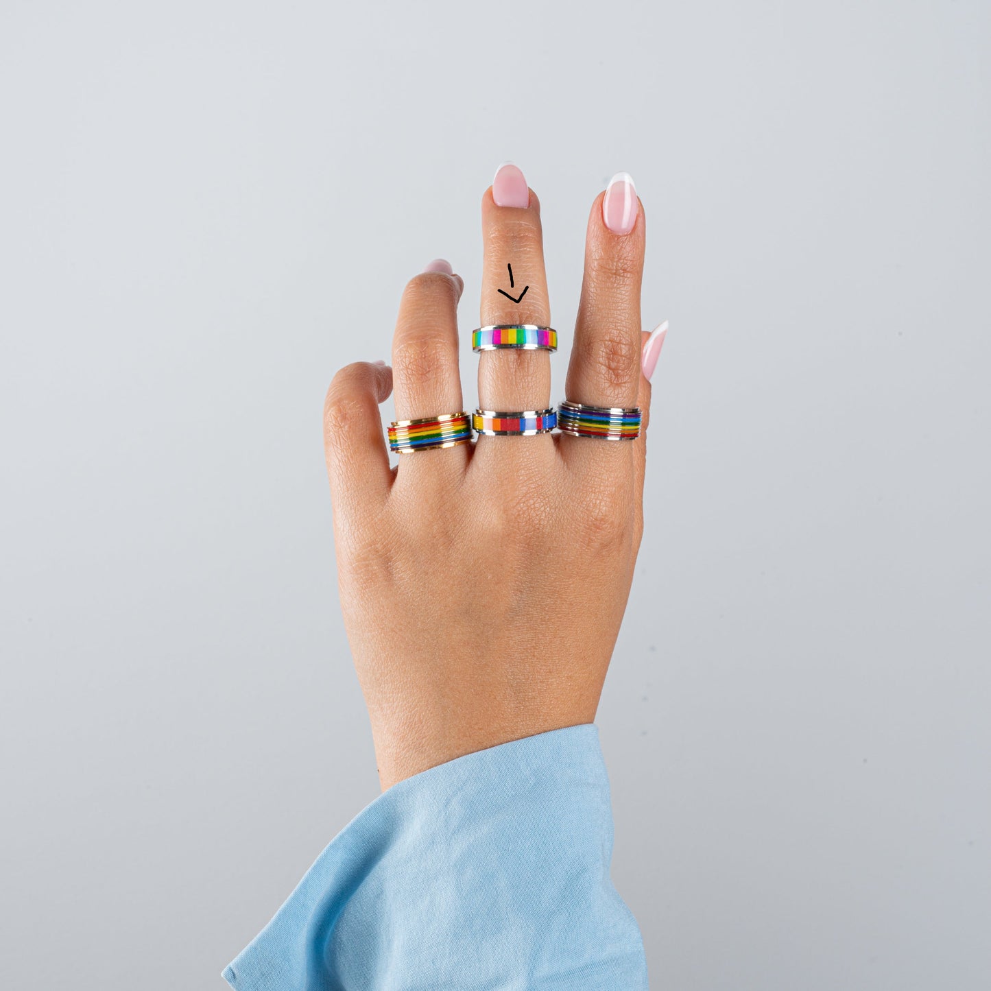 Anillo Anti-Estrés Deslizante Rainbow Plateado
