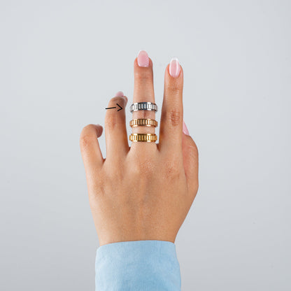 Anillo Deslizante Patrón Rectángulos Plateado