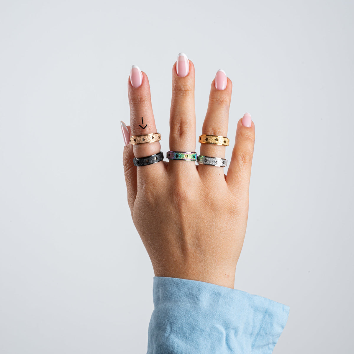 Anillo Deslizante Estrellas Aspero Oro Rosa