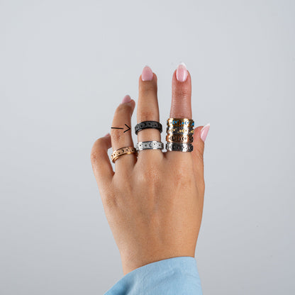 Anillo Deslizante Luna y Estrellas Aspero Negro