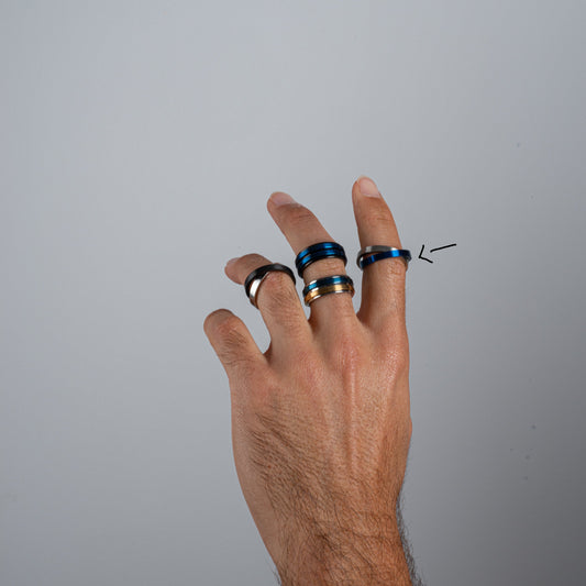 Anillo Anti-Estrés Deslizante Doble Aro Azul y Plata
