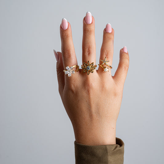 Anillo Anti-Estrés Tortuga Blanca y Estrella Dorado