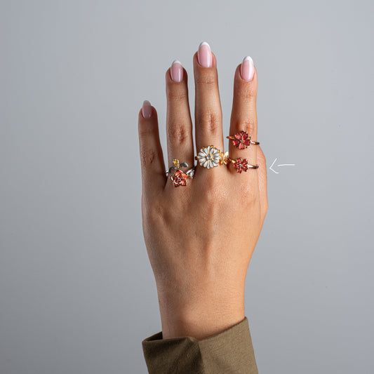 Anillo Anti-Estrés Plata S925 Flor Oro Rosa