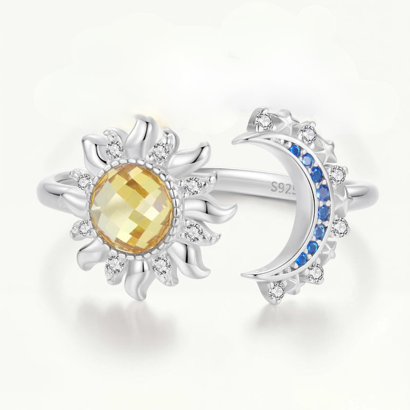 Anillo Plata S925 Sol y Luna