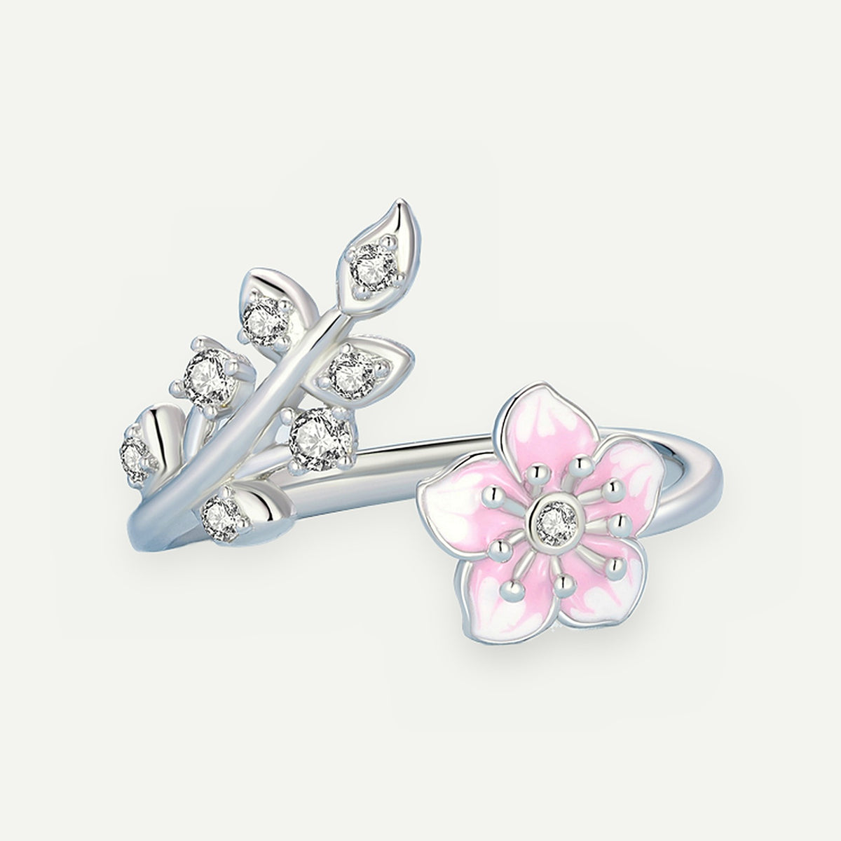 Anillo Plata S925 Flor de Cerezo Rosa – detalle