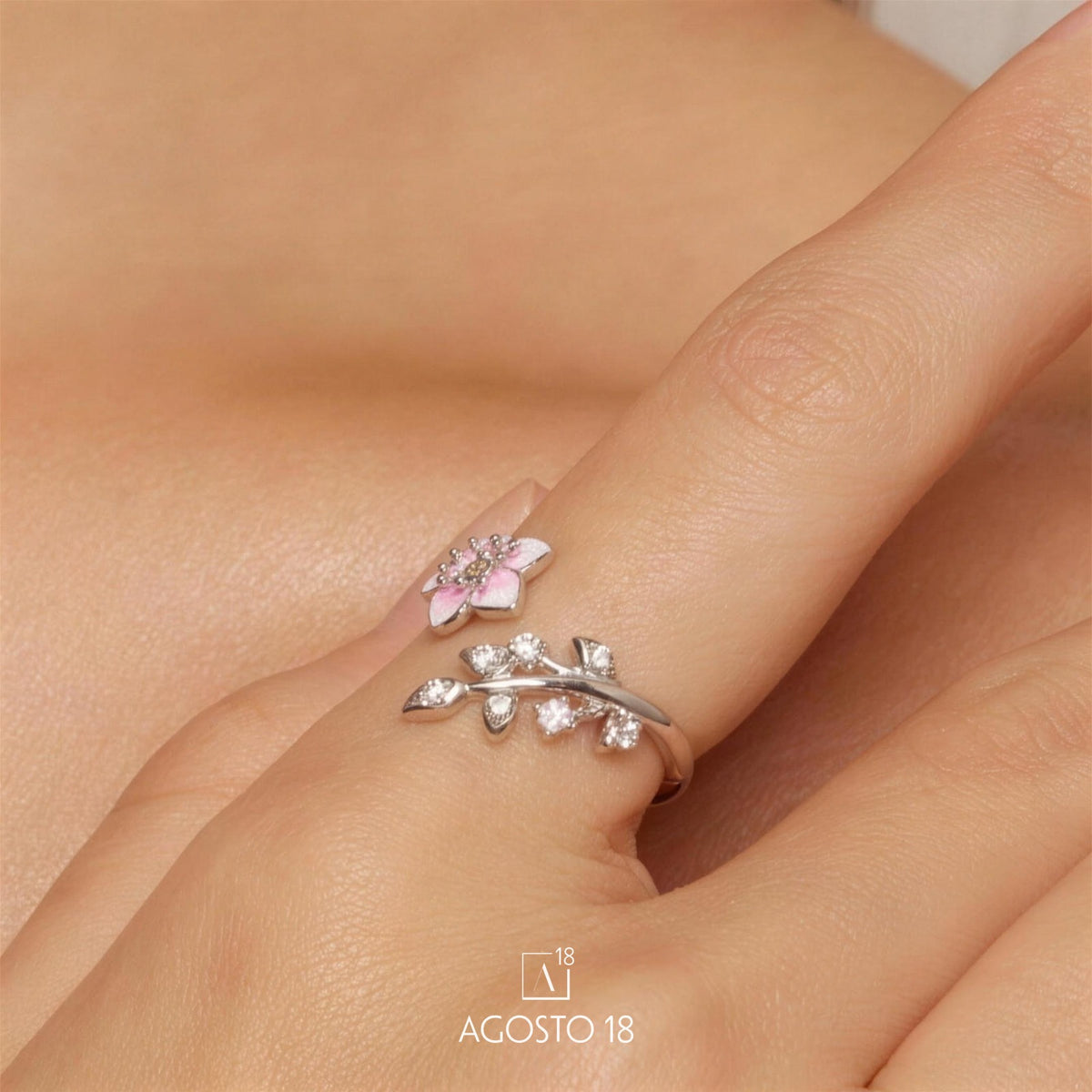 Anillo Plata S925 Flor de Cerezo Rosa – así se ve puesto