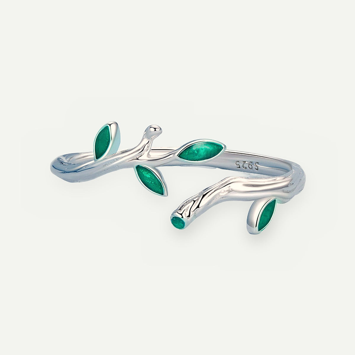 Anillo Plata S925 Ramita Verde – detalle