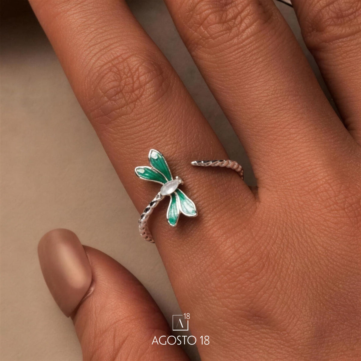 Anillo Plata S925 Libélula Ópalo Verde – así se ve puesto