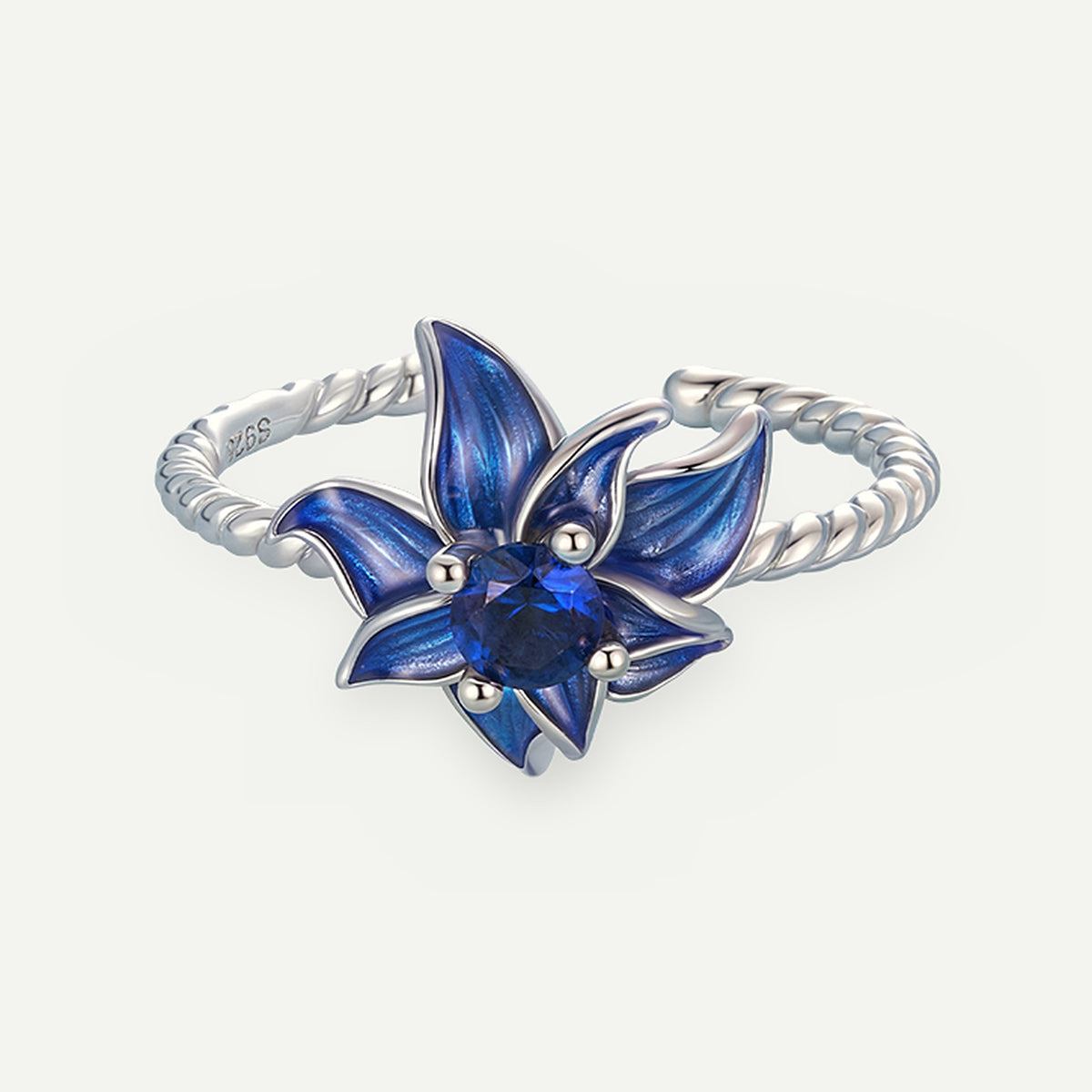 Anillo Plata S925 Flor Azul Zafiro – detalle