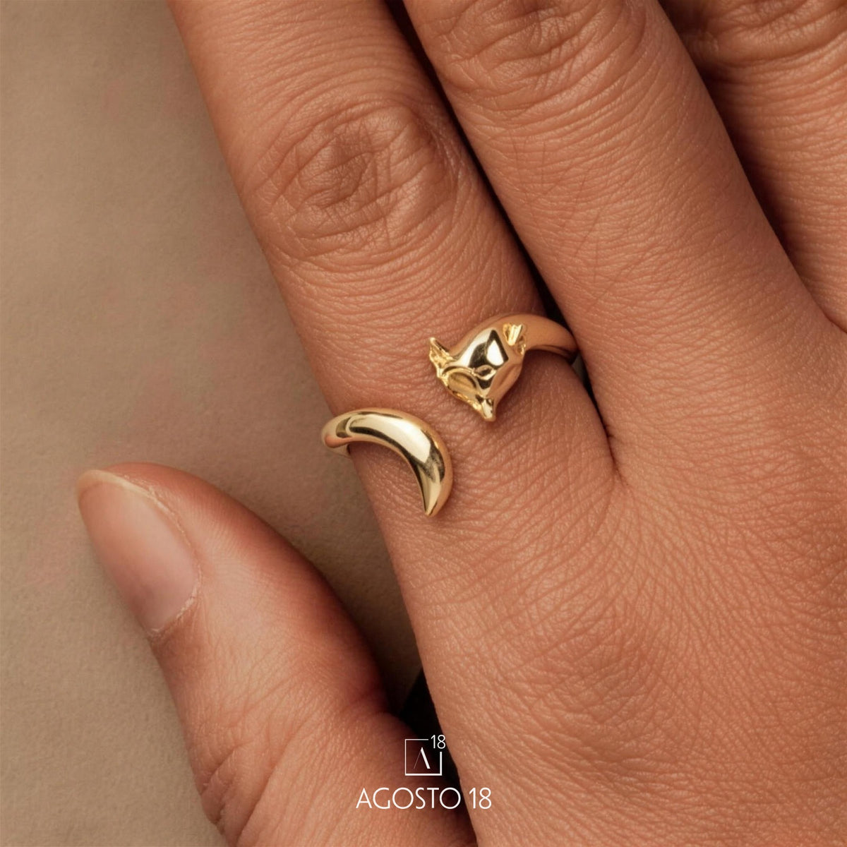 Anillo Dorado Plata S925 Zorro – así se ve puesto