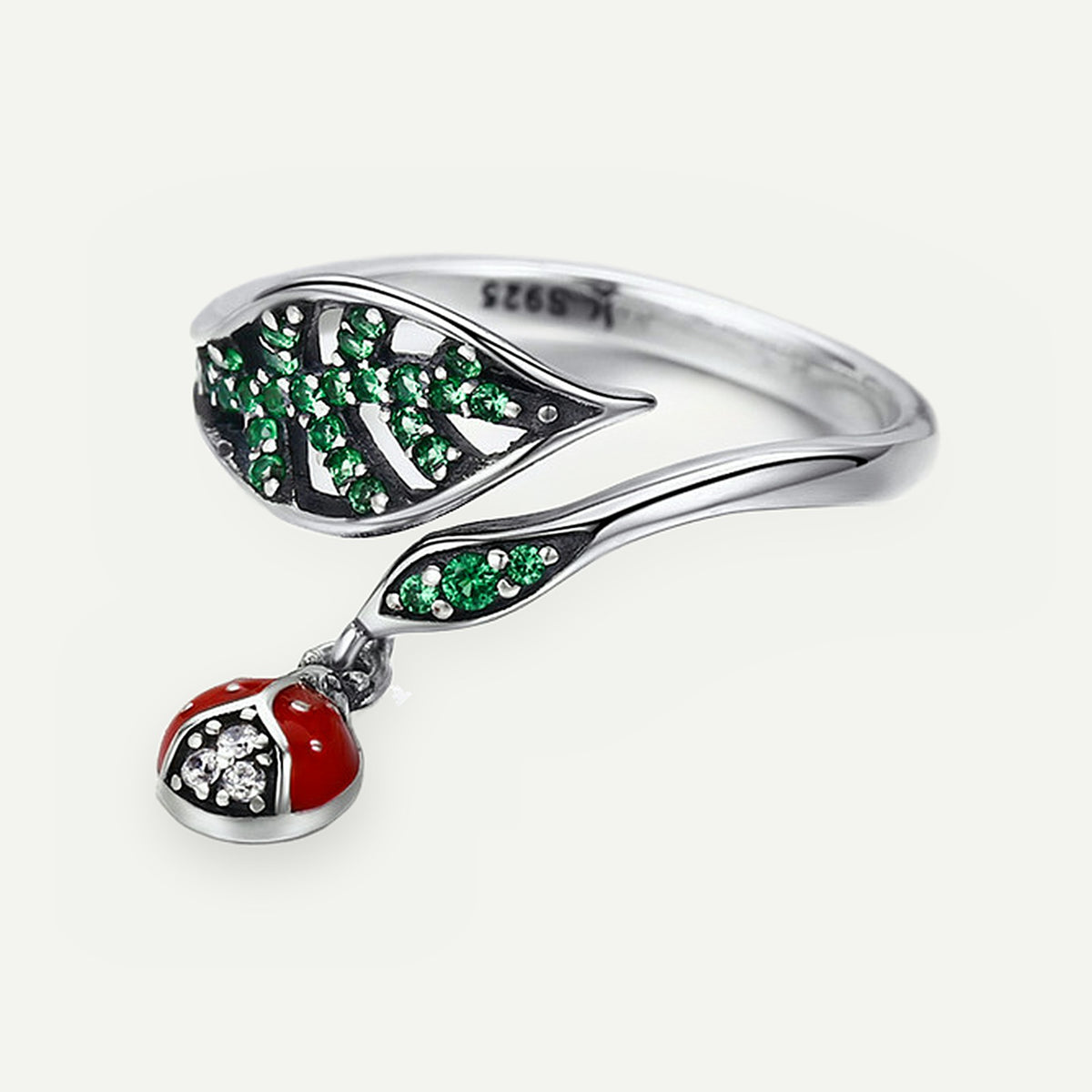 Anillo Plata S925 Mariquita y Hoja – detalle