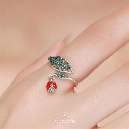 Anillo Plata S925 Mariquita y Hoja – así se ve puesto