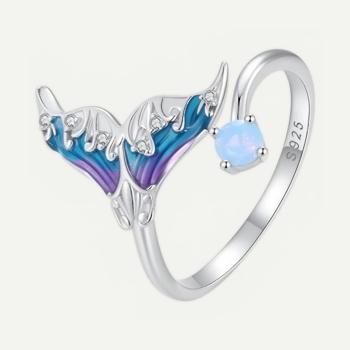 Anillo Plata S925 Cola de Sirena Ola Azul