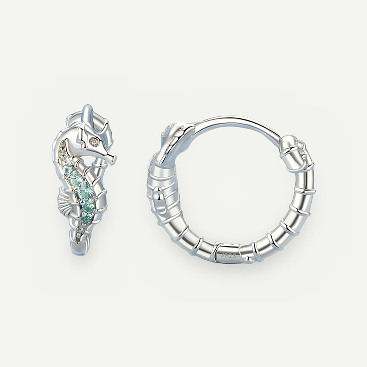 Aretes Argolla Plata S925 Caballito de Mar – detalle