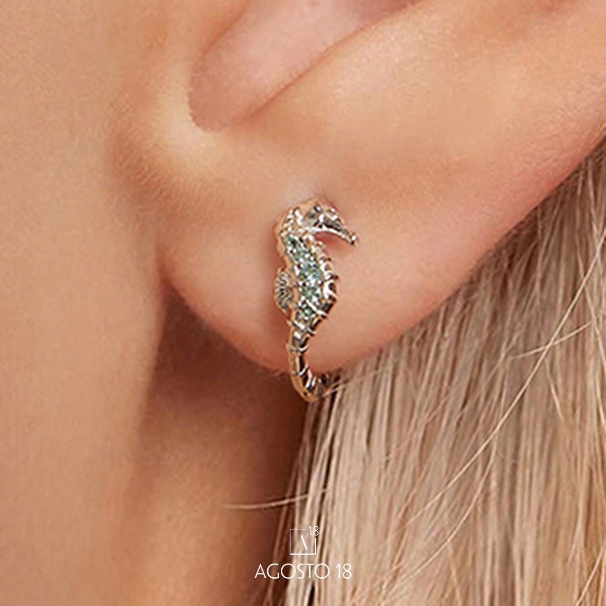 Aretes Argolla Plata S925 Caballito de Mar – así se ve puesto