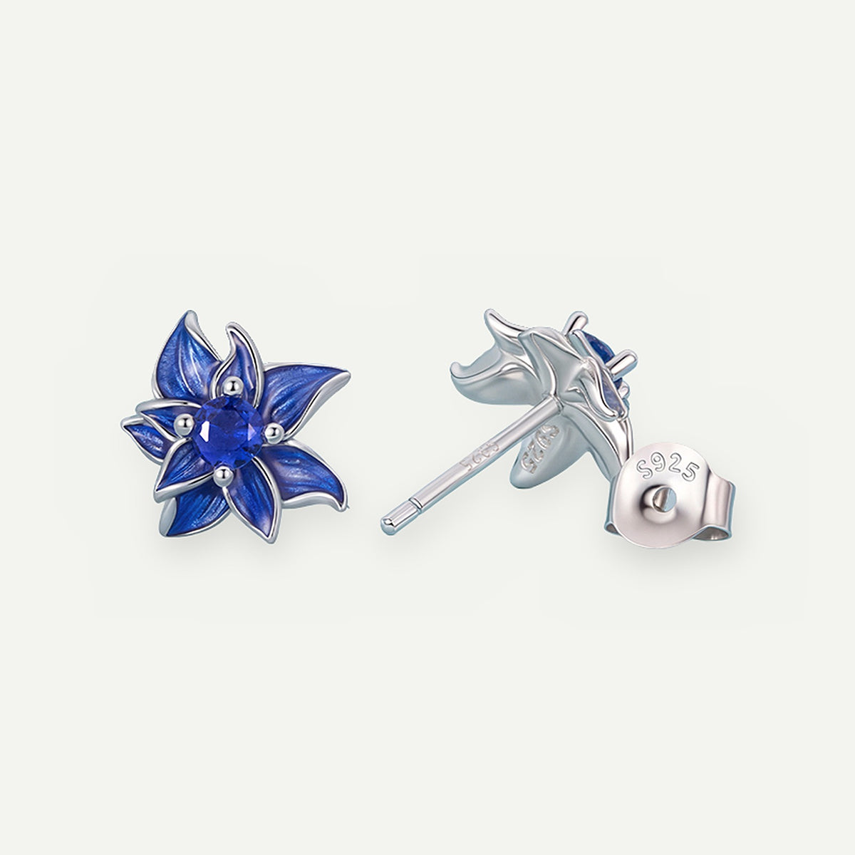 Aretes Plata S925 Flor de Loto Azul – detalle