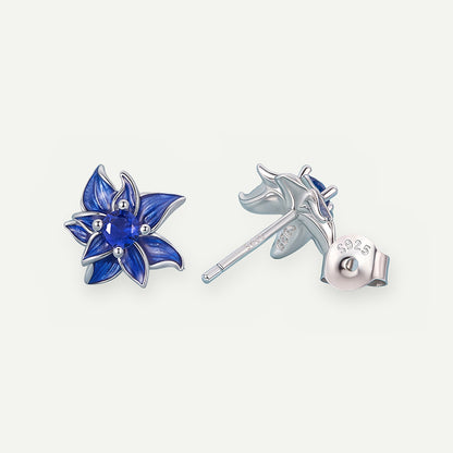 Aretes Plata S925 Flor de Loto Azul – detalle