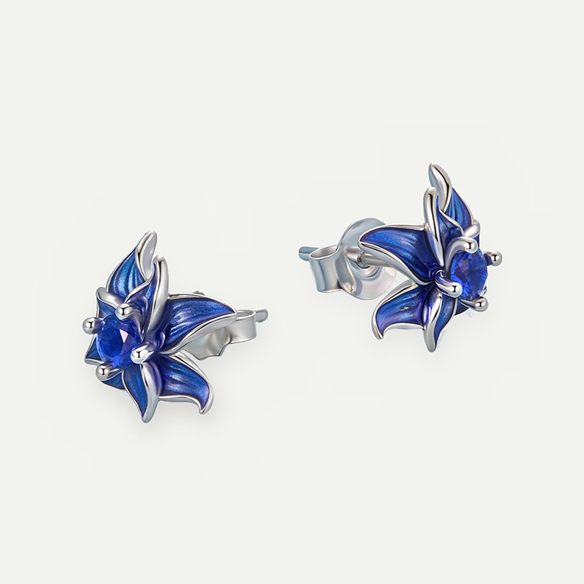 Aretes Plata S925 Flor de Loto Azul – detalle