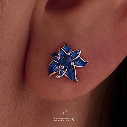 Aretes Plata S925 Flor de Loto Azul – así se ve puesto