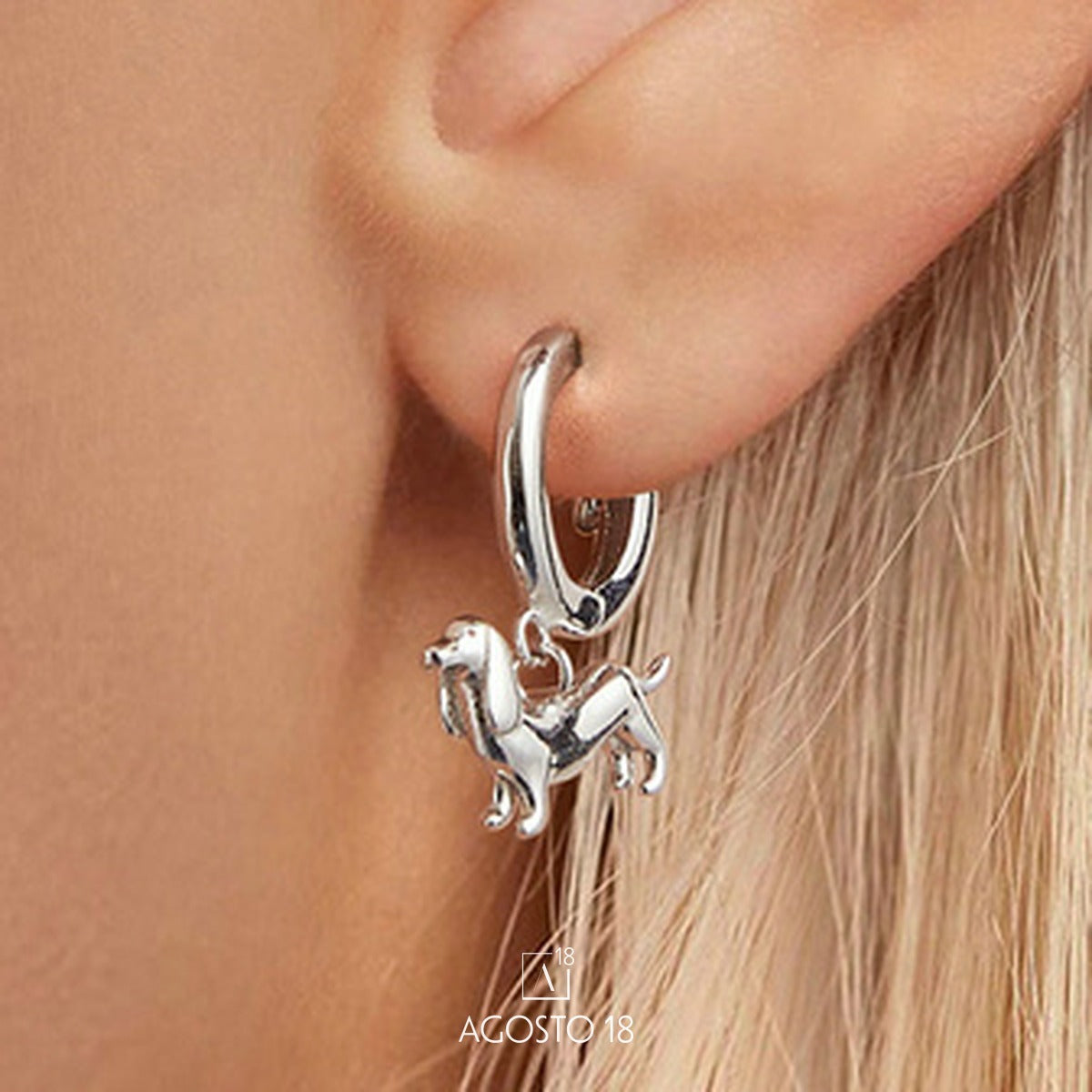 Aretes Argolla Plata S925 Salchicha – así se ve puesto