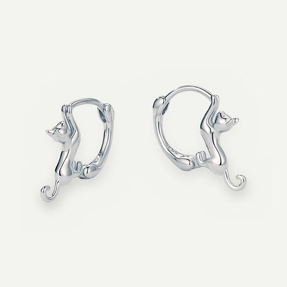 Aretes Argolla Plata S925 Gato Estirándose – detalle