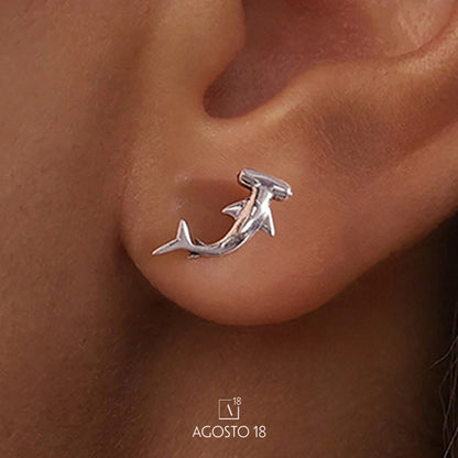 Aretes Plata S925 Tiburón Martillo – así se ve puesto