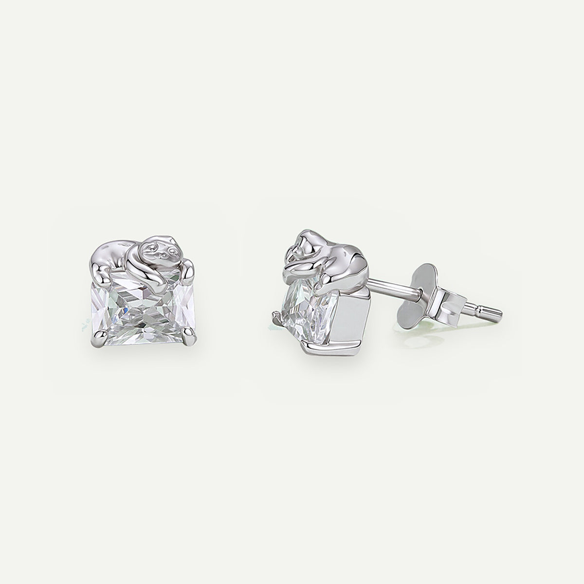 Aretes Plata S925 Cristal Cuadrado – detalle