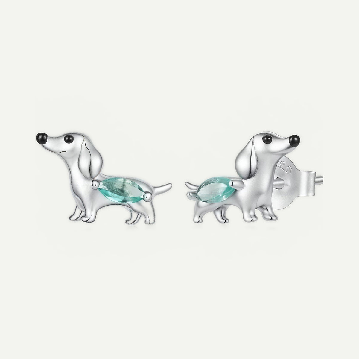 Aretes Plata S925 Salchicha con Cristal Verde