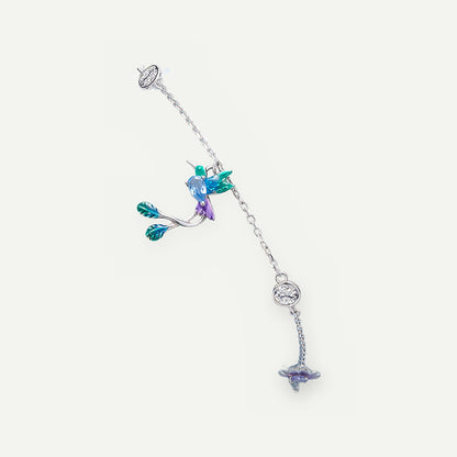 Pulsera Plata S925 Colibrí y Flor Lila – detalle