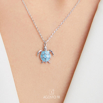 Collar Plata S925 Tortuga Azul – así se ve puesto