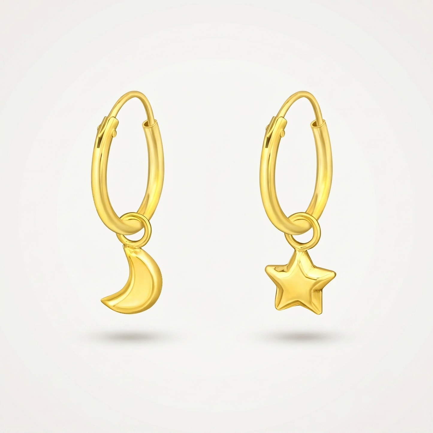 Aretes Luna y Estrella Dorados Plata S925