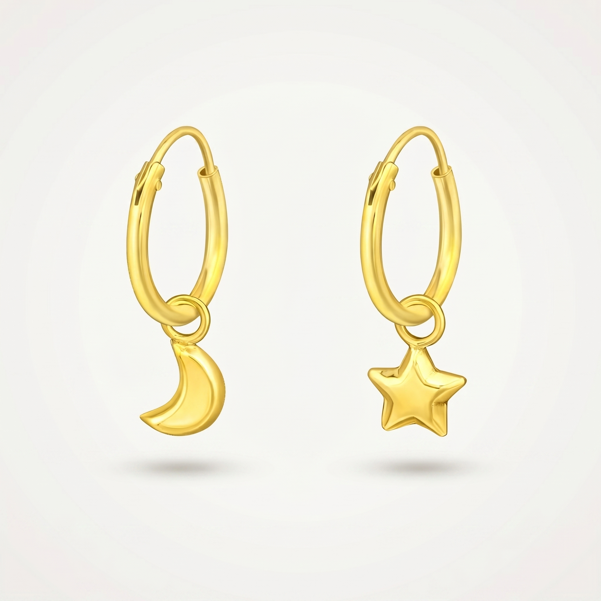 Aretes Luna y Estrella Dorados Plata S925