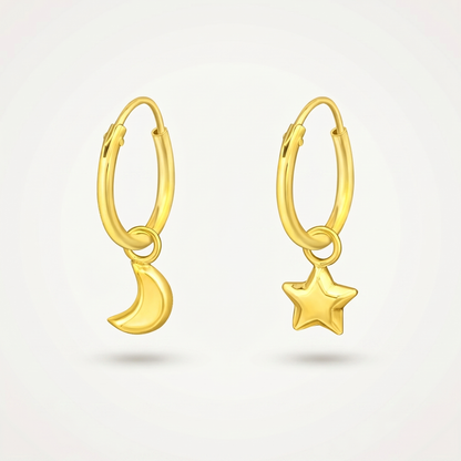 Aretes Luna y Estrella Dorados Plata S925