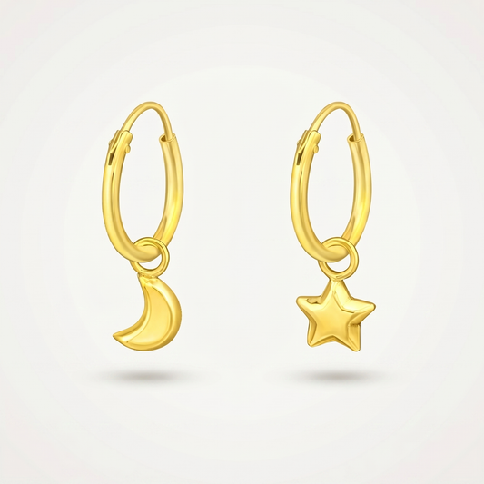Aretes Luna y Estrella Dorados Plata S925