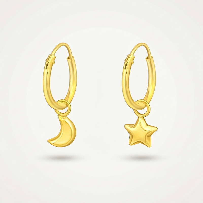 Aretes Luna y Estrella Dorados Plata S925