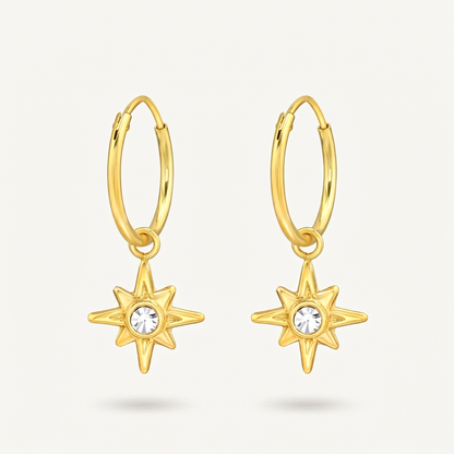 Aretes Estrella Ocho Puntas Dorados Plata S925